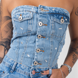 Cropped Corset Jeans com Aplicações
