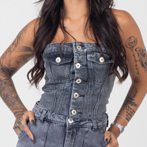Cropped Corset Jeans Cinza
