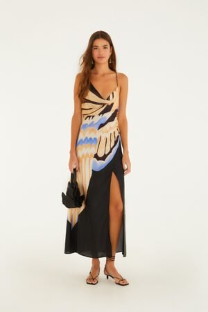 Vestido Degagê Estampado Asa De Borboleta Preto FARM